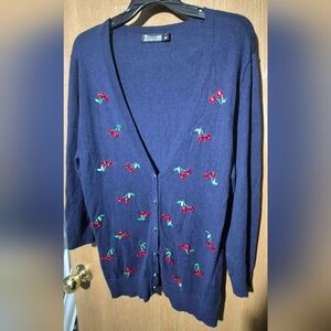 7th Avenue Design Studio New York Company Cherries Cardigan Button Down Large